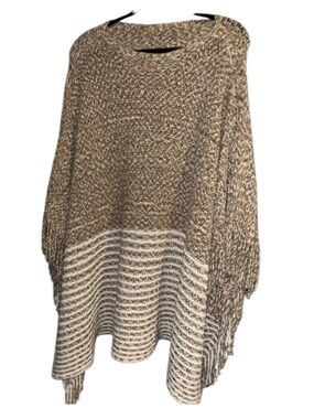 Mr Raj Brown and White Knit Poncho OSFM